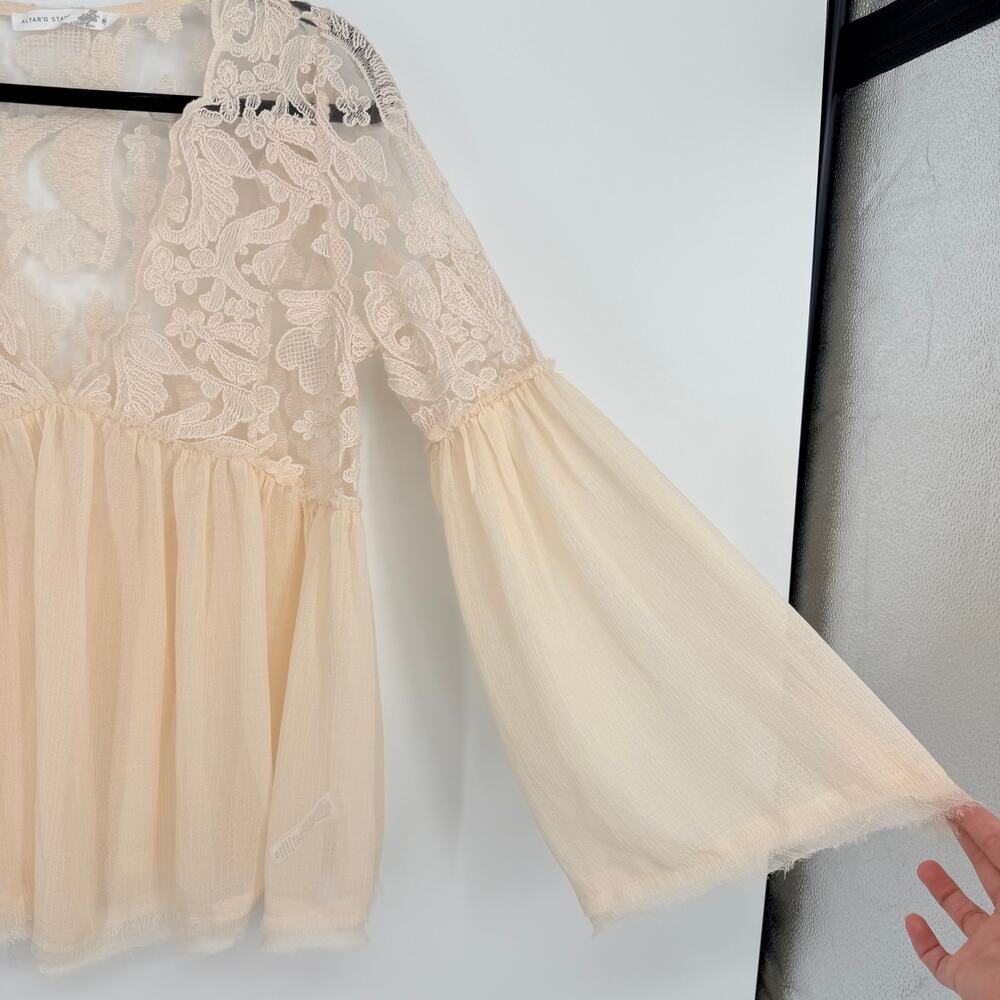 Altar’d State Cream Sheer Rosemary Lace Ethereal Tunic Top Womens Medium - Picture 9 of 13